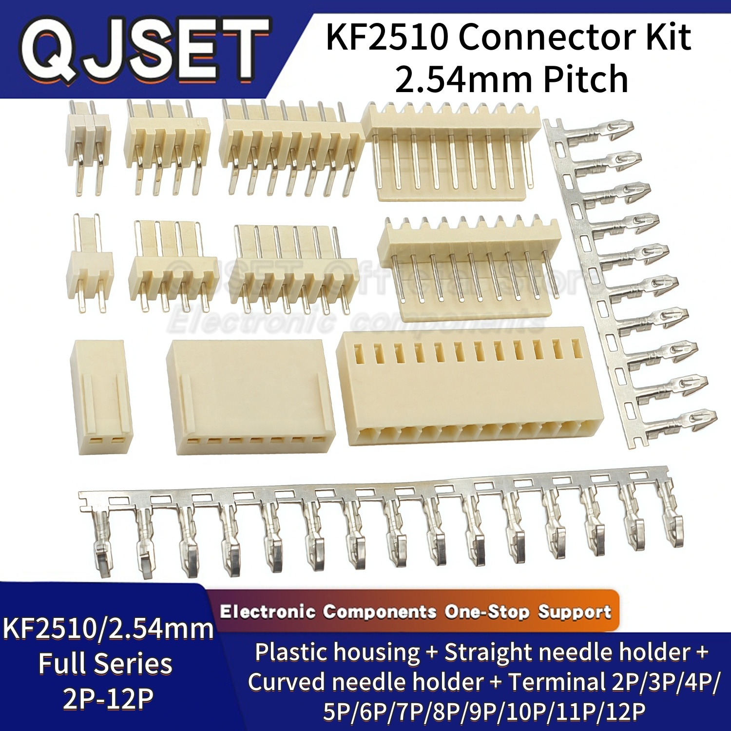 Juego de 20 conectores KF2510, paso de 2,54mm, 2p/3p/4p/5p/6p/7/8/9/10/11/12 pines, carcasa + aguja recta/asiento de aguja curva + KF-2510 de Terminal