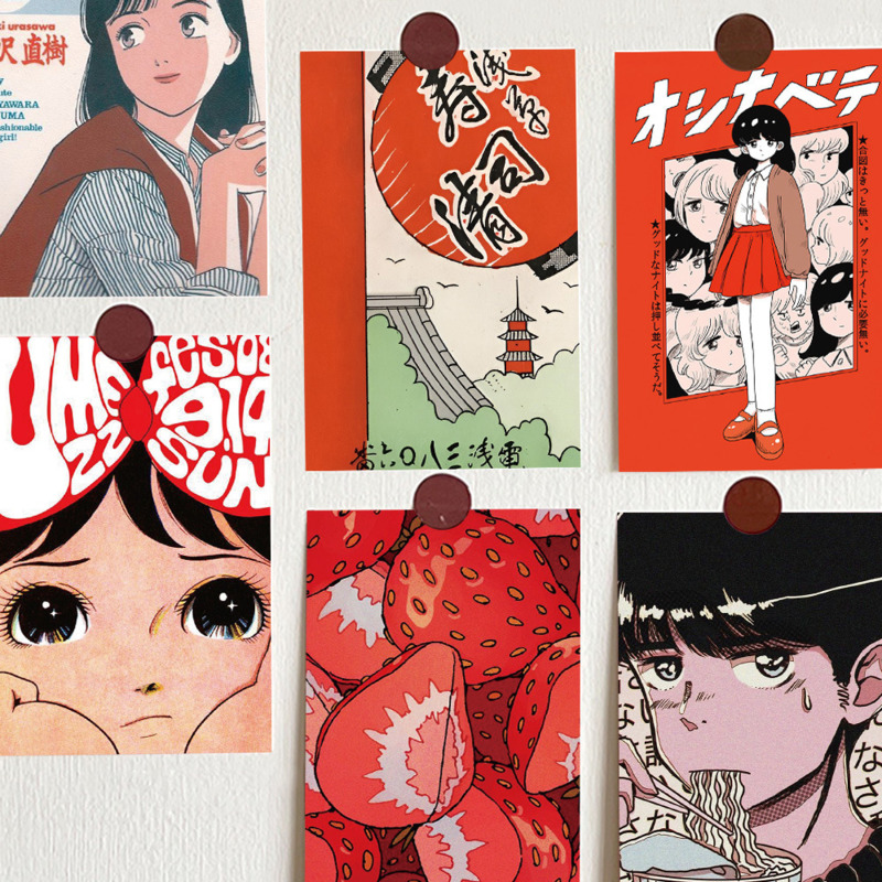 Ins-postal de chica de dibujos animados japoneses, accesorios de fotos Vintage, decoración de pared de fondo de habitación de dormitorio, tarjeta decorativa de atmósfera, bricolaje, 10 hojas