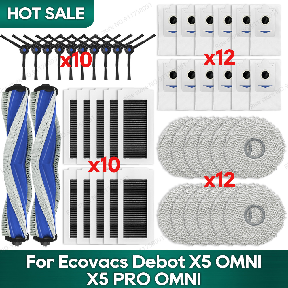Compatible con bolsas de polvo, cepillo principal, paño de limpieza y reemplazo de paño de trapear para el aspirador de robot Ecovacs X5 OMNI / X5 PRO OMNI Accesorios