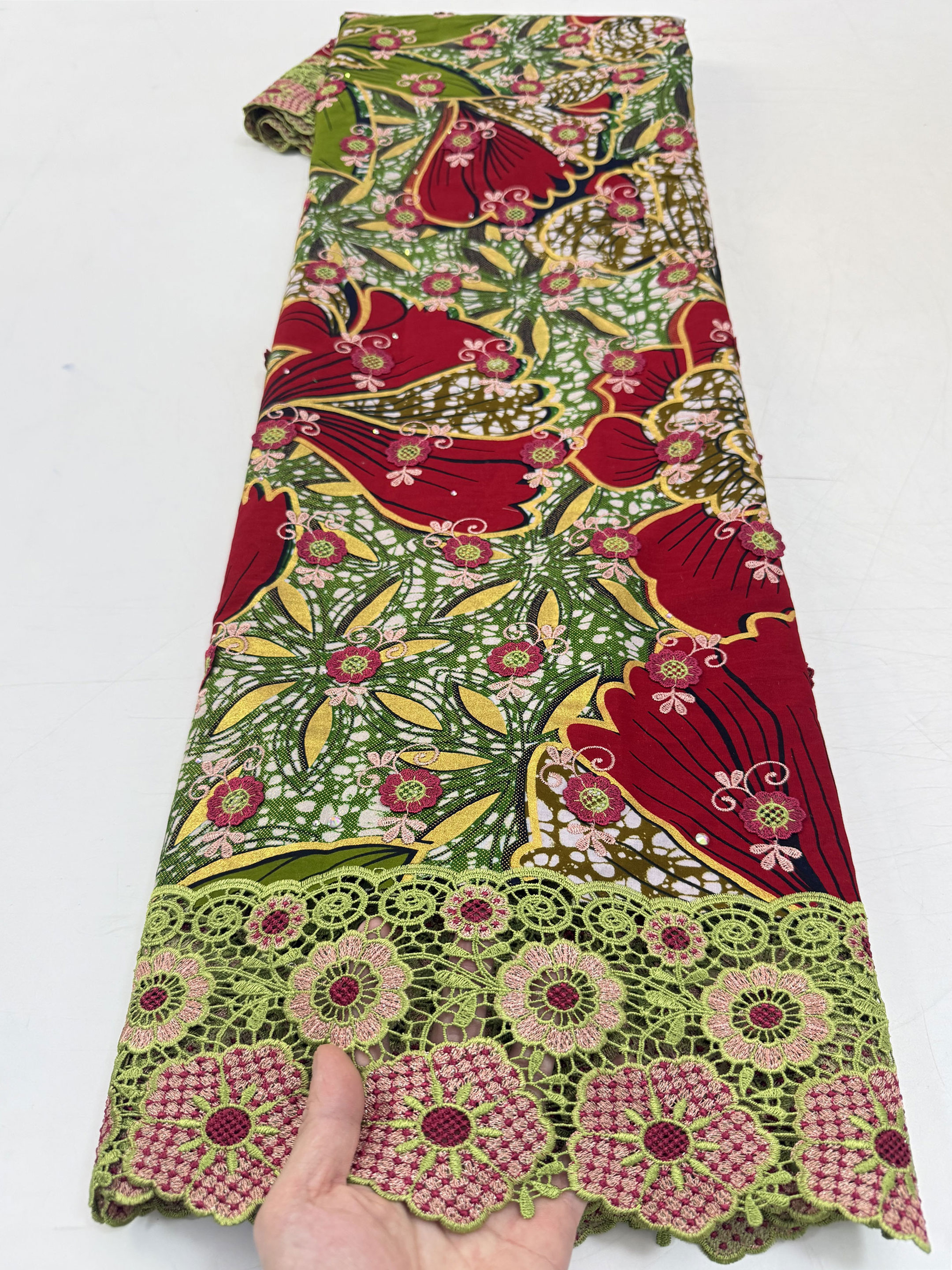 5 Yards neuer afrikanischer Glam-Glitter-Grand-Golden-Ankara-Stickerei-Druck-Wachsstoff für nigerianische Damenkleider