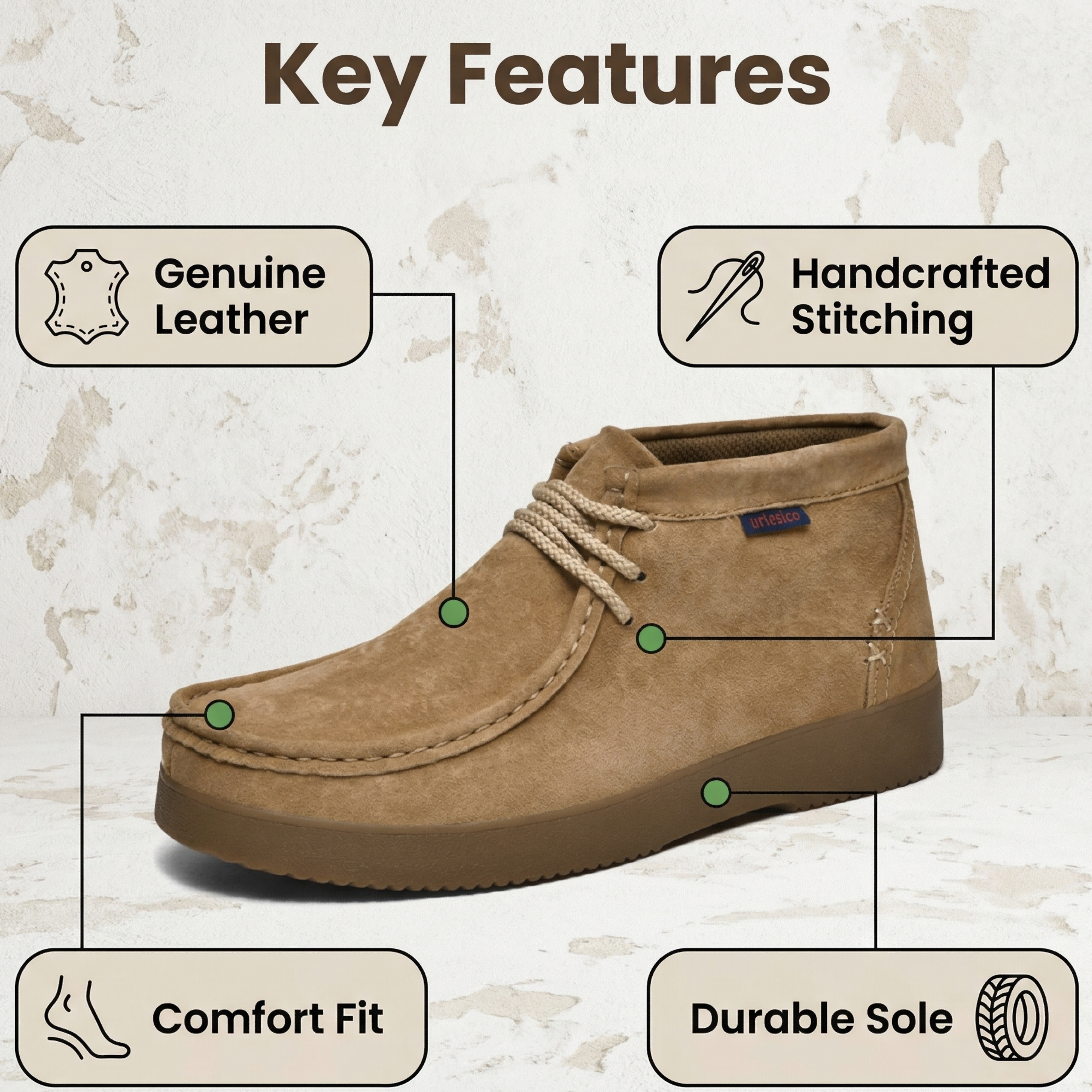 Botas de hombre de cuero genuino cosidas a mano, casuales, mocasines para hombre, con cordones, botines chukka, ligeras y fáciles de poner.