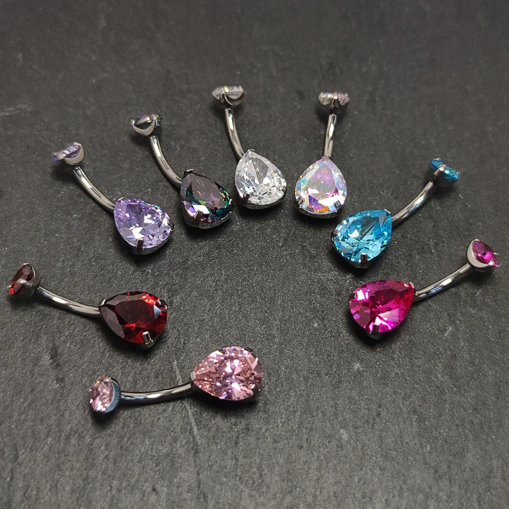 F136 Titan Zirkon Bauchnabel Ringe Prong Wasser Tropfen CZ Nabel Piercing Gebogene Daith Helix Septum Banane Sexy Körper Schmuck