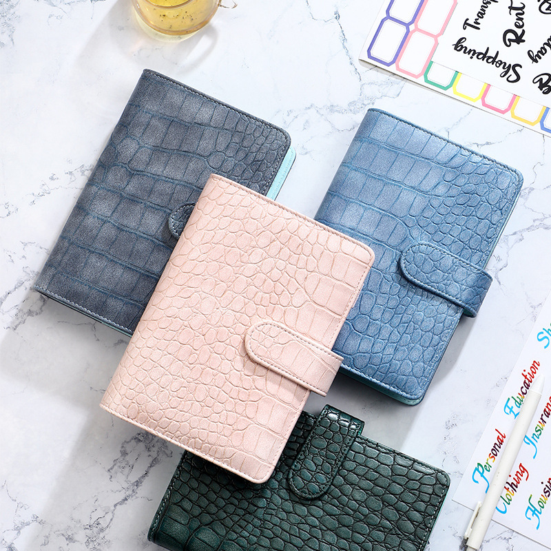 Cuaderno A6 de piel sintética con Clip, carpeta de 6 anillas de Color Cocodrilo, hojas sueltas, cubierta de cuaderno, diario, papelería, nuevo