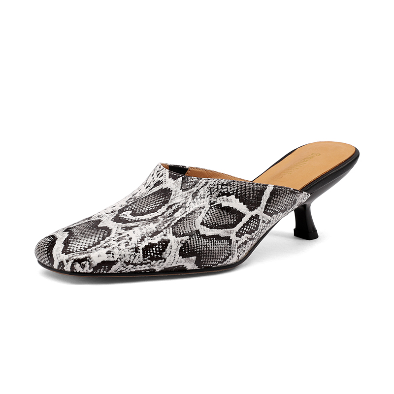 SmallHut Nouvelle Tendance Été Mules Femme en Cuir Fendu Sexy Jaune Bleu Beige Motif Serpent 2026 à Talon Sabot et Bout Fermé