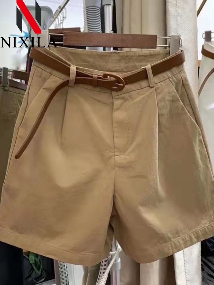 Nieuwe zomer shorts voor dames, Koreaanse losse casual wijde pijpen korte broek met riem, effen kleur rozerood, dames korte broeken, dameskleding
