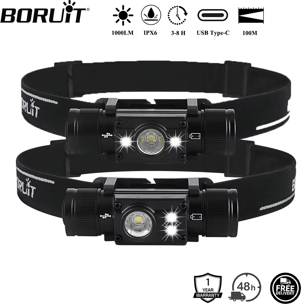 BORUiT HP300/HP500 lampe frontale LED 7 modes 1000LM phare puissant type-c lampe frontale Rechargeable Camping chasse lanterne