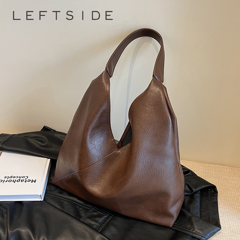LEFTSIDE Fashion Design Leather Shoulder Bag For Women 2023 Tend Female Simple Big Underarm Hobo Bag Handbags And Purses