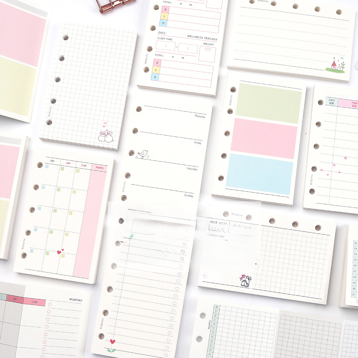M5 50 hojas coloridas de hojas sueltas recambio de cuaderno carpeta en espiral página interior semanal mensual para hacer línea rejilla interior papelería de papel