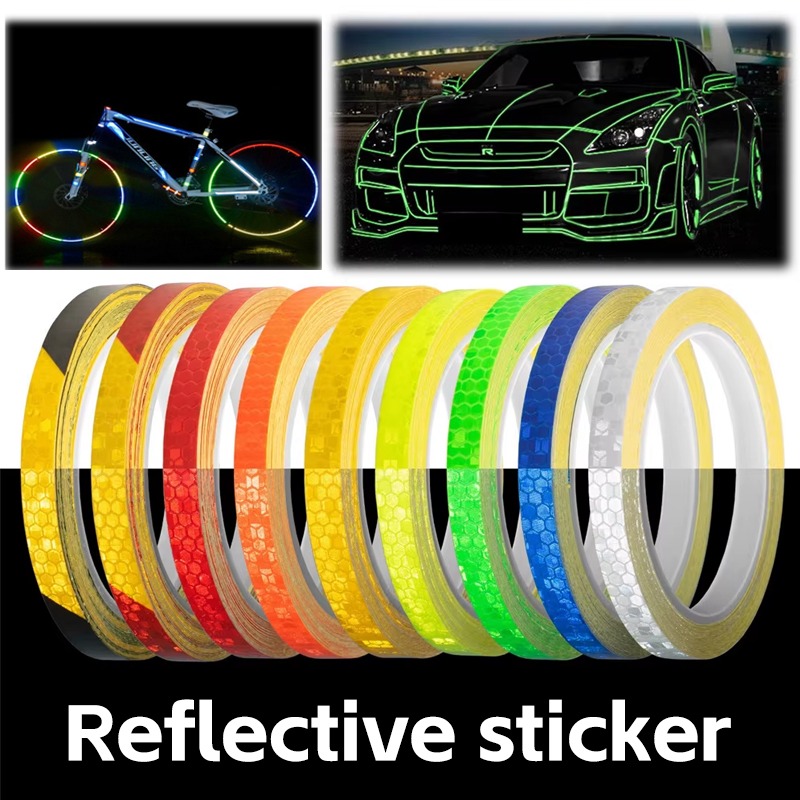 Pegatinas de advertencia de seguridad de 1cm x 8m para conducción nocturna, casco de coche, cinta reflectante impermeable de alta visibilidad, pegatinas reflectantes