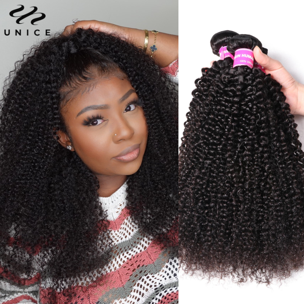 UNice Bundel Rambut Manusia Keriting Keriting 1/3/4 Buah Kesepakatan 100Gram Per Bundel Jahit Warna Alami Dalam Bundel Penuh Tenun Cepat untuk Wanita