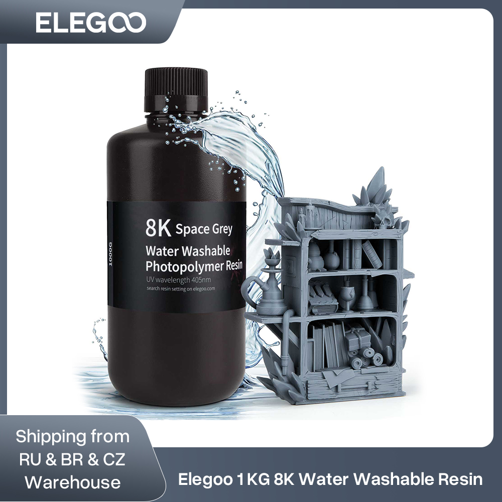 ELEGOO 8K Żywica do drukarek 3D 405nm Żywica zmywalna w wodzie Żywica utwardzana UV Najlepsza do drukarki 3D SATURN 2 8K Space Grey 1000g