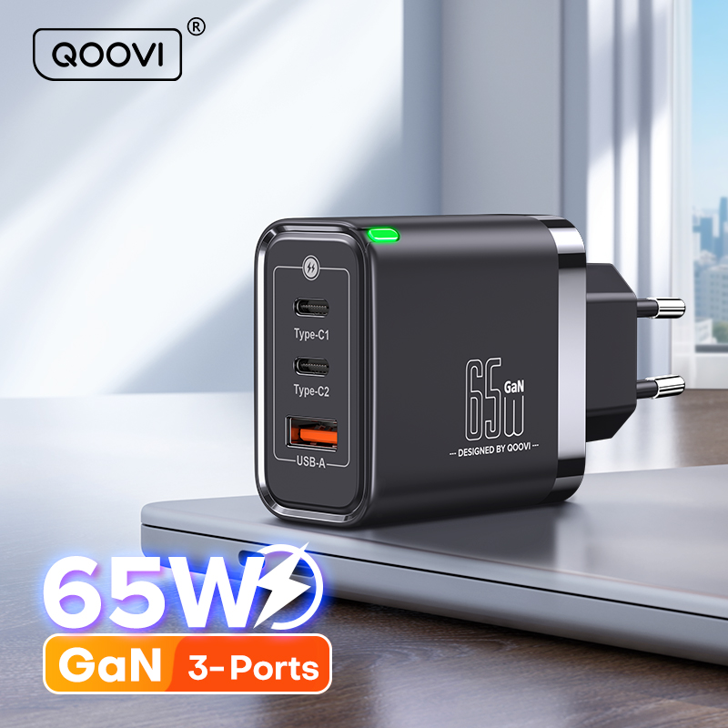 QOOVI Ładowarka GaN 65W USB typu C Szybkie ładowanie Adapter Quick Charge 4.0 Ładowarka USB-C PD do Samsung Xiaomi Macbook iPhone ipad
