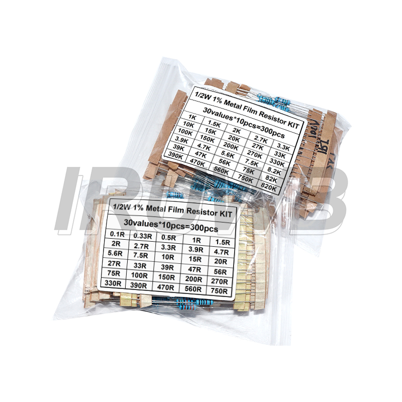 1/2W 1W 2W 3W Resistencia 1% Kit surtido de resistencias de película metálica 30 valores 1R~750R 1K~820K Ohm