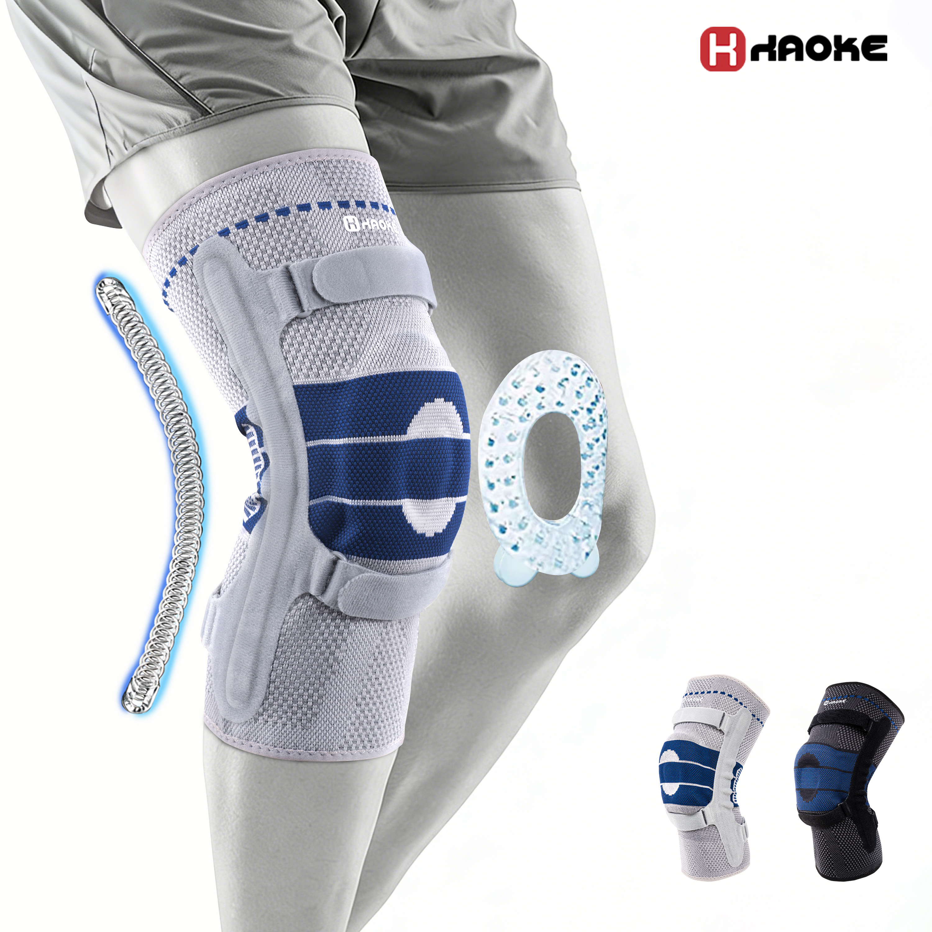 1 pièce Manchon de compression élastique pour genou avec ressorts, protège-genou pour le sport, la gym, le basketball et la randonnée