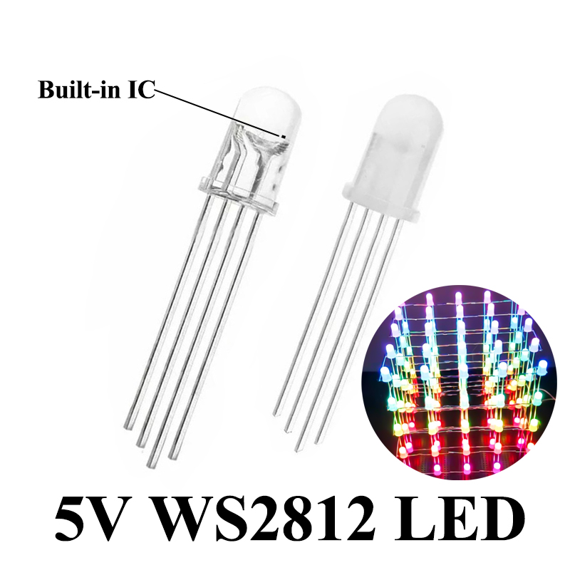 5v Ws2812 5mm Led Rgb Dip diodo F5 redondo Color de sueño direccionable a todo Color claro difuso neón Pixel Light Ws2812b Chip diodo