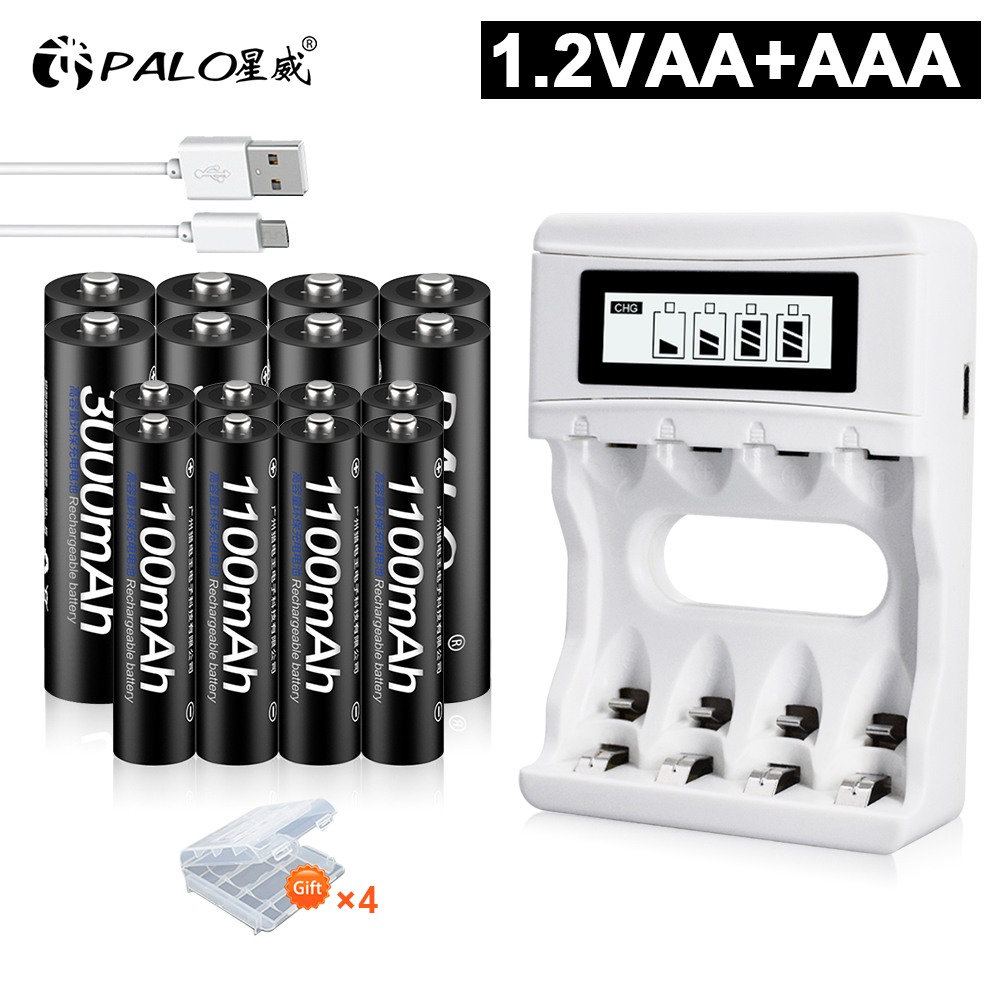 T PALO-Batterie de salle de bain aste avec chargeur intelligent, pile de jouet AA, 3000mAh, 1.2V, AAA, 24.com, 1100mAh, 1.2V, Ni-laissée