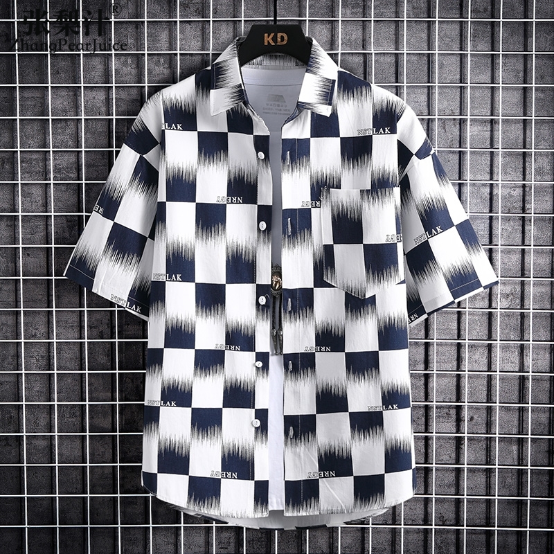 High Quality Short Sleeve Shirt Men's Summer Thin Half Sleeve Lapel Cardigan Clothes Plaid Print Shirts for Men Grid Streetwear