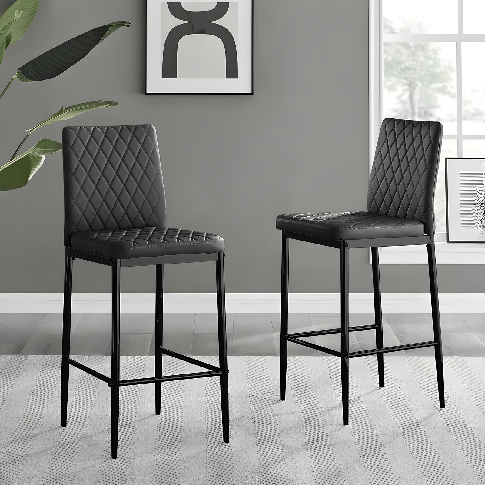 Set of 2 PU leather upholstered dining chair restaurant bar stools modern velvet upholstered bar chair high stool