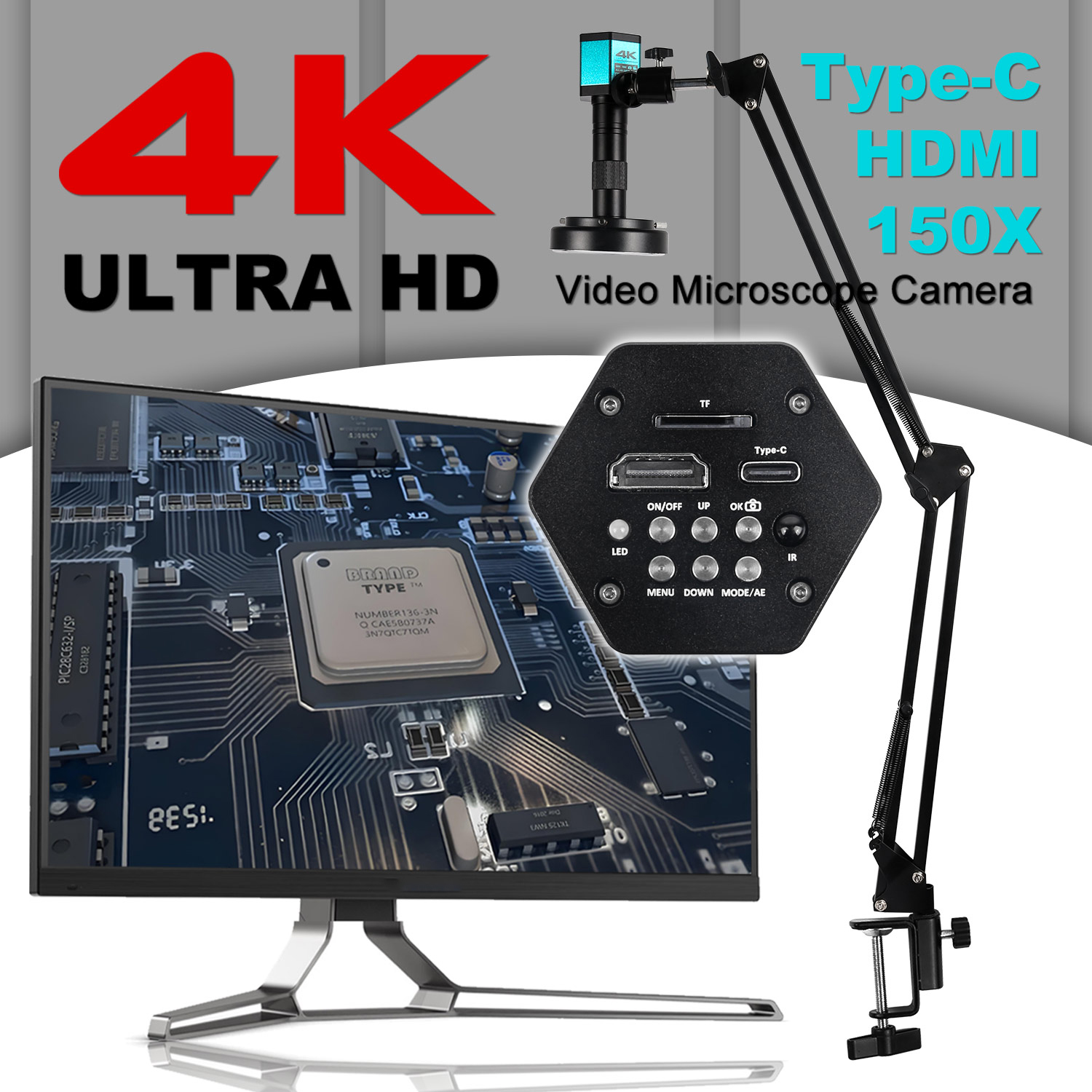 Microscopio Digital YIZHAN 4K FULL HD HDMI VGA 1080P cámara Industrial montaje en C a través de medición de tipo lente 150x para soldadura de teléfono