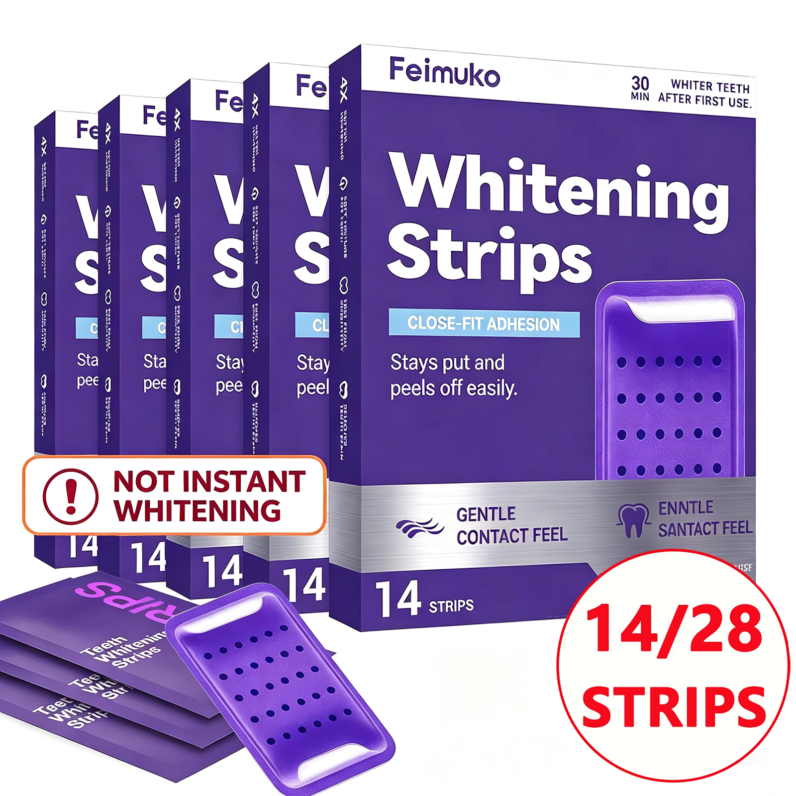 Kit sbiancante per denti viola da 14/28 strisce – Rimuove placca e macchie, correttore di colore istantaneo per denti gialli, cura dell'igiene orale