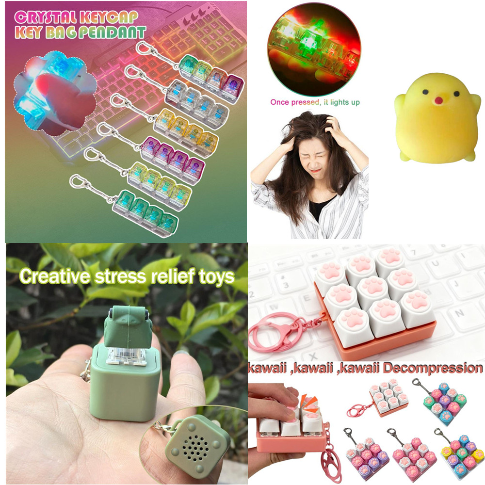 Teclado brinquedos fidget led cristal keycap chaveiro alívio do estresse ponta do dedo gadget brinquedos de descompressão clicker brinquedo fidget