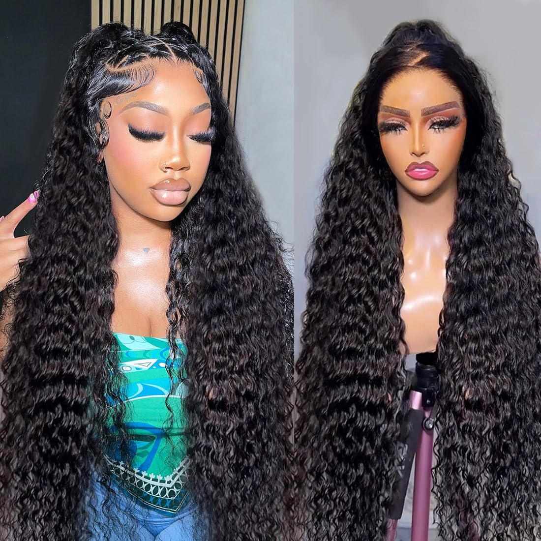 Deep Wave 13x4 13x6 Transparent Lace Frontal Wig Human Hair 200 Density Water Curly 4x4 Lace Closure Wigs For Black Women Bling