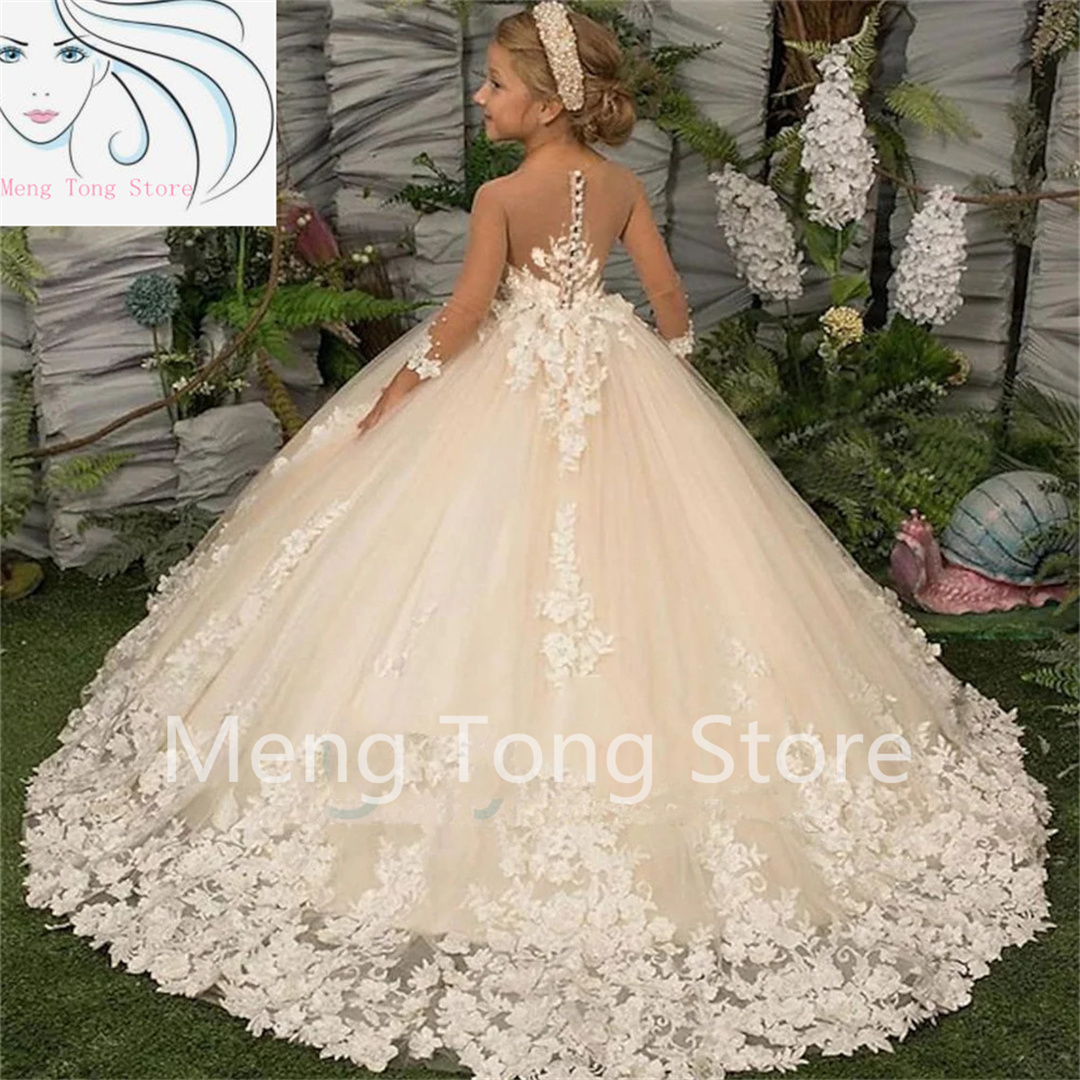 Robe de demoiselle d'honneur indépendante pour enfants, appliques à manches catalanes, vêtements de fête de mariage pour enfants, première communion de princesse, tout neuf