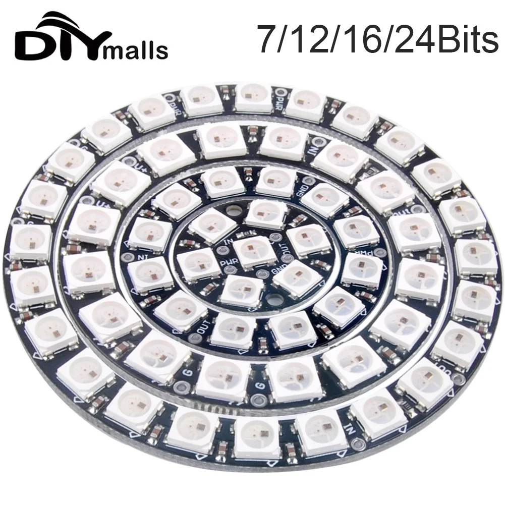 7 12 16 24 bity WS2812 RGB LED Ring 5050 RGB LED Ring Lamp Light ze zintegrowanymi sterownikami dla Arduino DIY Kit