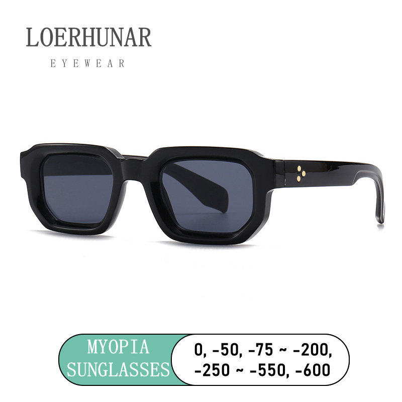 LOERHUNAR Kacamata Hitam Miopia Baru Bingkai Sempit Kacamata Hitam Trendi Desain Merek Mewah Wanita untuk Pria Kacamata Persegi Retro Pesona UV400