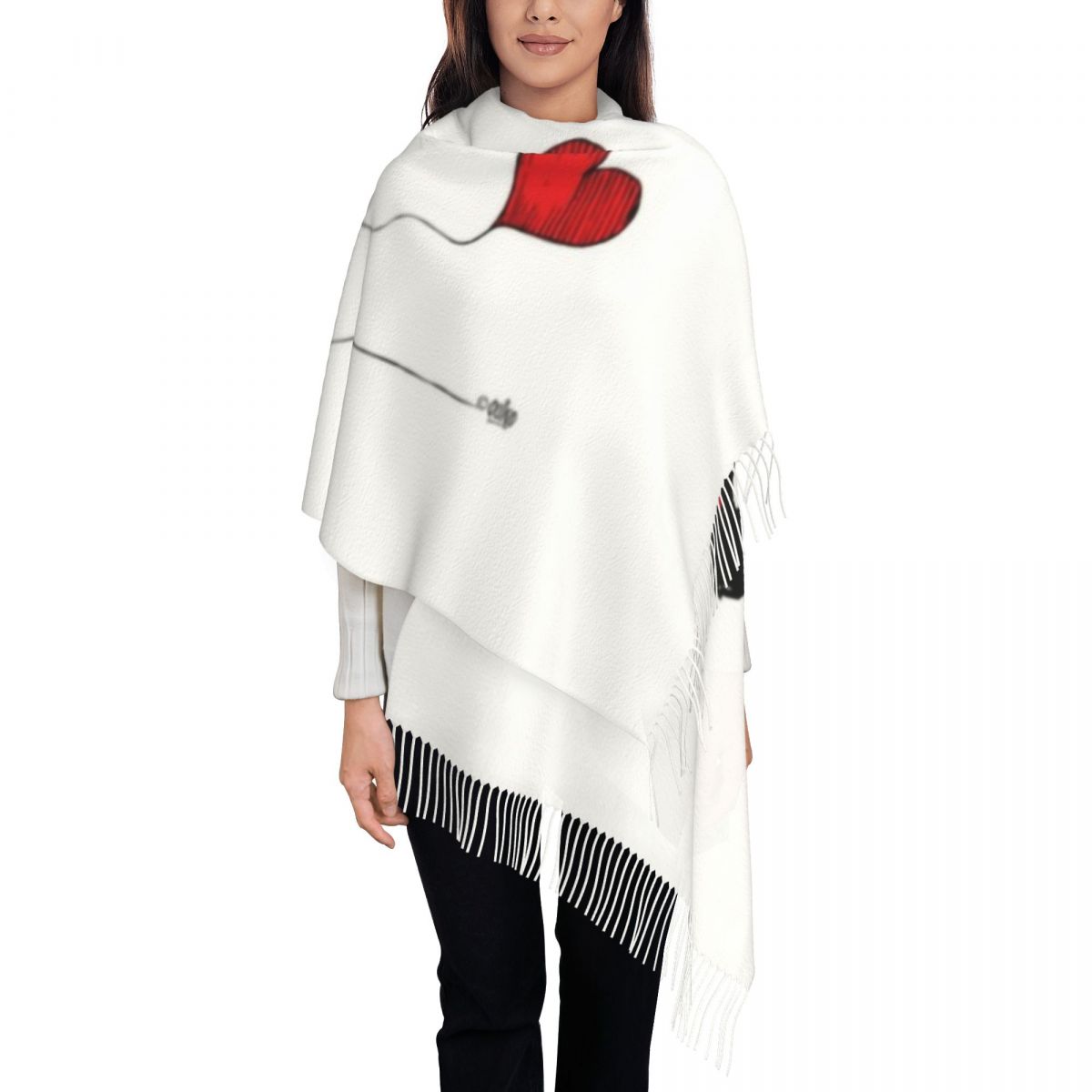 Mafalda Balloon Heart Tassel Scarf Women Soft Quino Manga Cartoon Shawls Wraps Lady Winter Fall Scarves