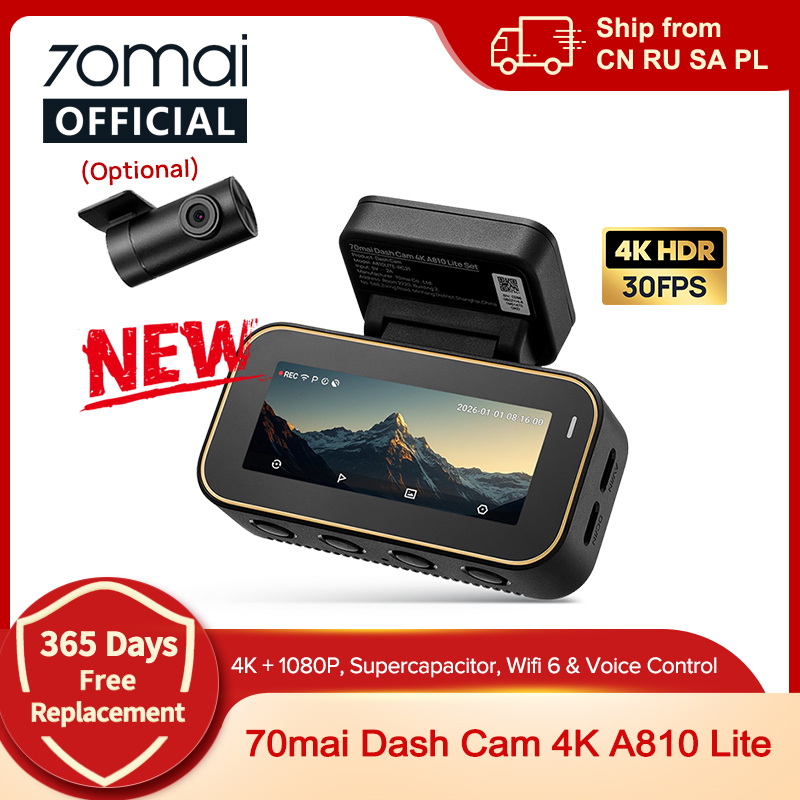 Новый видеорегистратор 70mai Dash Cam 4K A810 Lite HDR с суперконденсатором, поддержкой 4G, голосовым управлением, Wi-Fi 6, GPS, автомобильный видеорегистратор 70mai A810 Lite