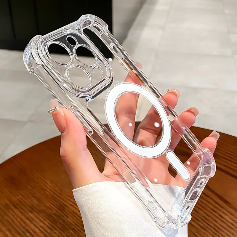 高級ワイヤレス充電 Magsafe 耐衝撃電話ケース iPhone 11 12 13 14 15 プロマックスプラス透明磁気バンパーカバー