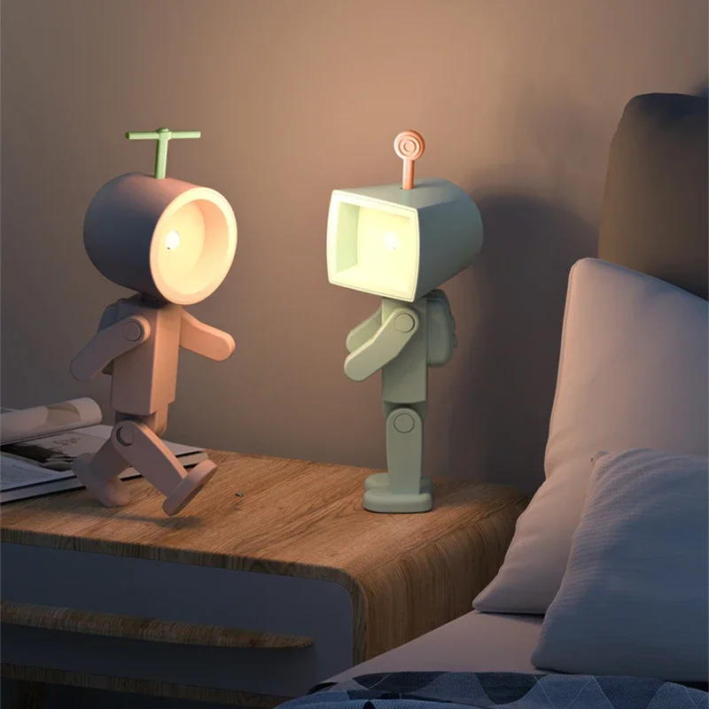 Kreative Astronaut Magnetische Nachtlicht LED Mini Quadratischen Roboter Mit Batterie Buch Lampe Desktop Nacht Holz Dekor Umgebungs Licht