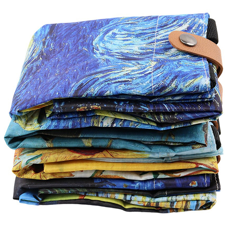 Bolsas de poliéster con estampado de Van Gogh, bolso de compras reutilizable para comestibles, bolsas de hombro, bolsa de almacenamiento para el hogar, 1 unidad