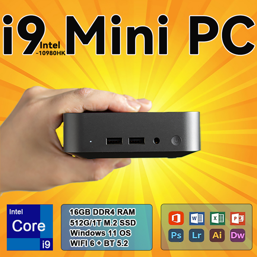 Mini PC completamente nuevo con Intel Core i9-10980HK, 16GB de RAM, SSD de 1/2TB, Bluetooth 5.2, WiFi6, Ethernet 1000M, Windows 11, para juegos y oficina.