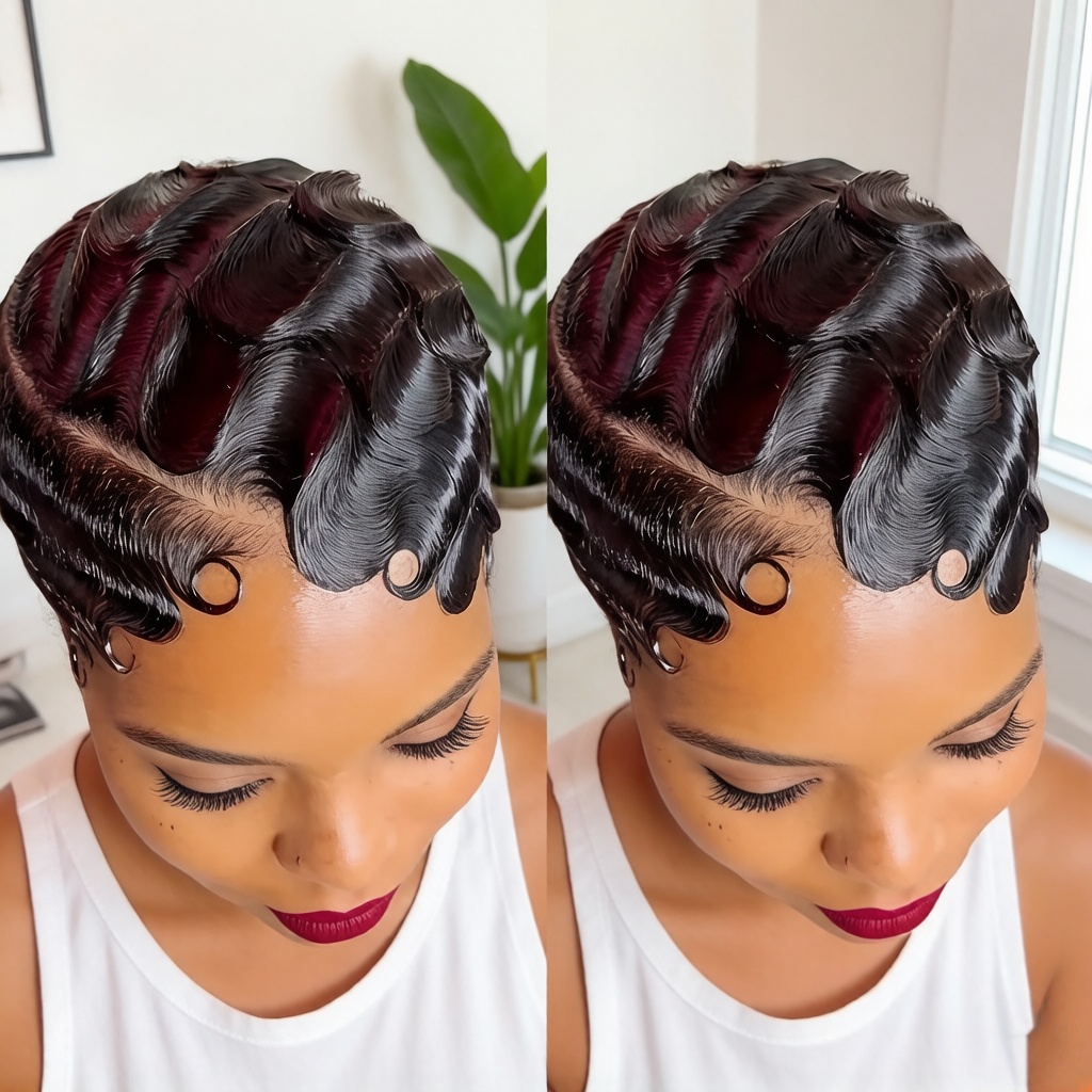 Peluca de Cabello Humano con Frente de Encaje 13x4, Corte Pixie Bob Negro Corto para Mujer - 180% de Densidad, Textura de Ondas Finas, Aspecto Natural y Estilo Versátil
