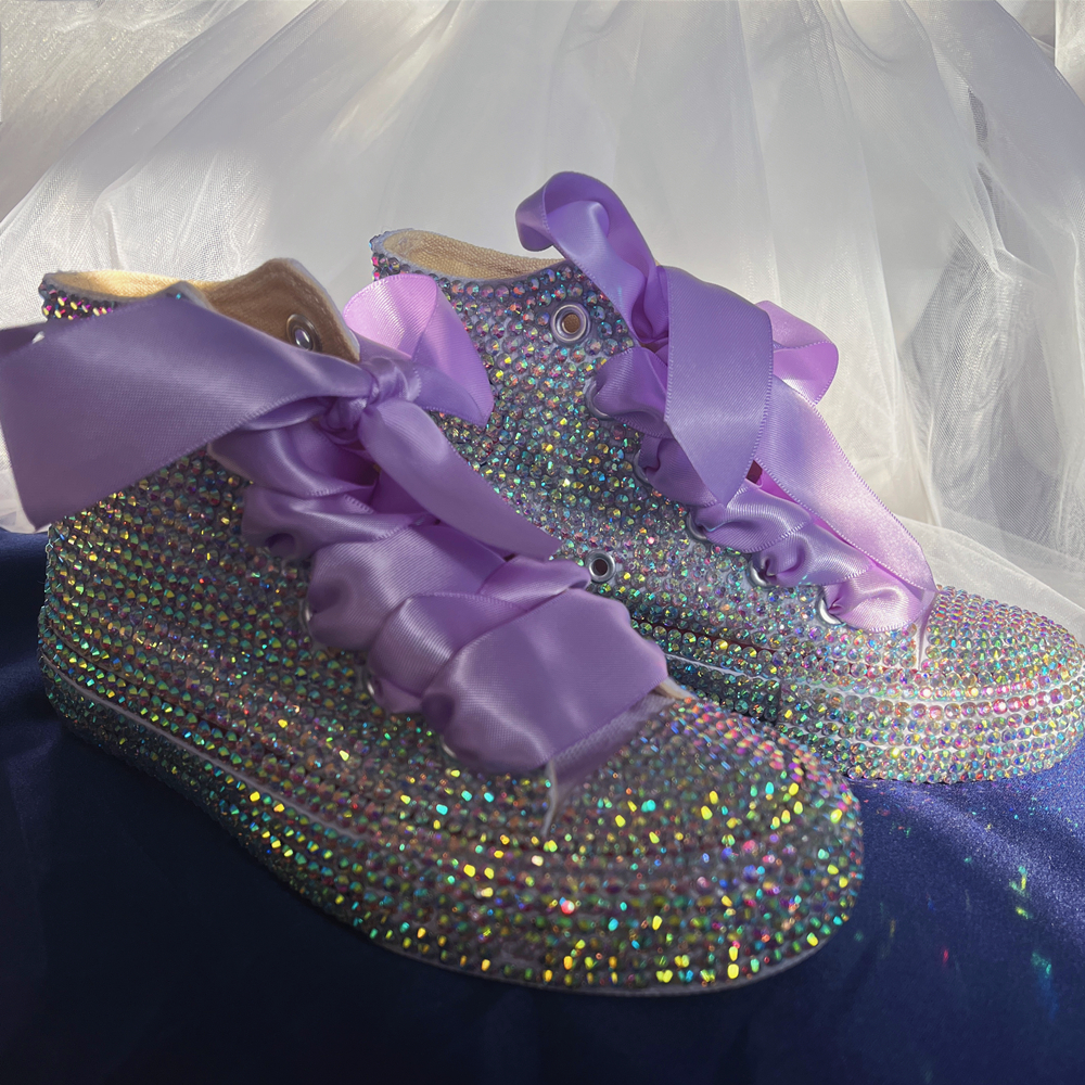 Dollbling kilau warna perubahan membalik payet atasan tinggi kasual sepatu kanvas untuk anak-anak Rhinestones kanvas Sneakers