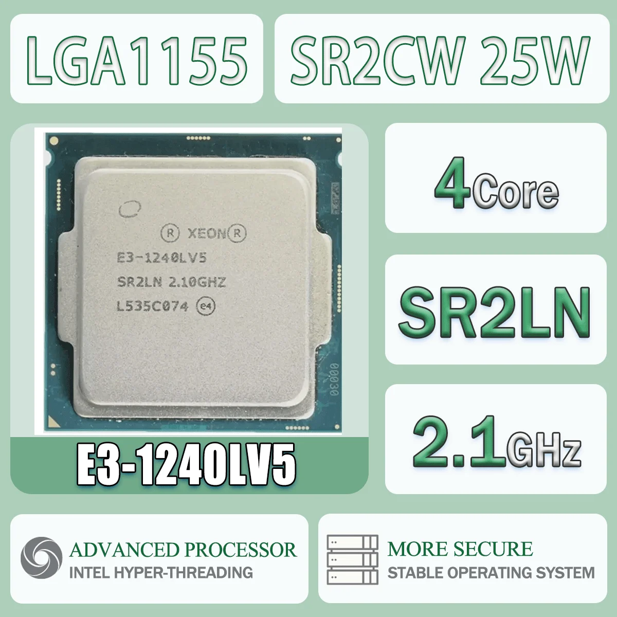 Procesor Intel Xeon E3-1240LV5 2.1GHz Quad-Core 25W E3 1240L V5 do komputera, serwera, obudowa LGA 1151 SR2CW / SR2LN