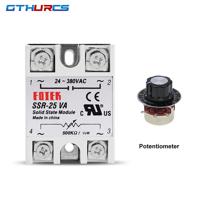 SSR 10VA 25VA 40VA Regulator Tegangan Relay Solid State 24-380V Output AC dengan Potensiometer 10A 25A 40A