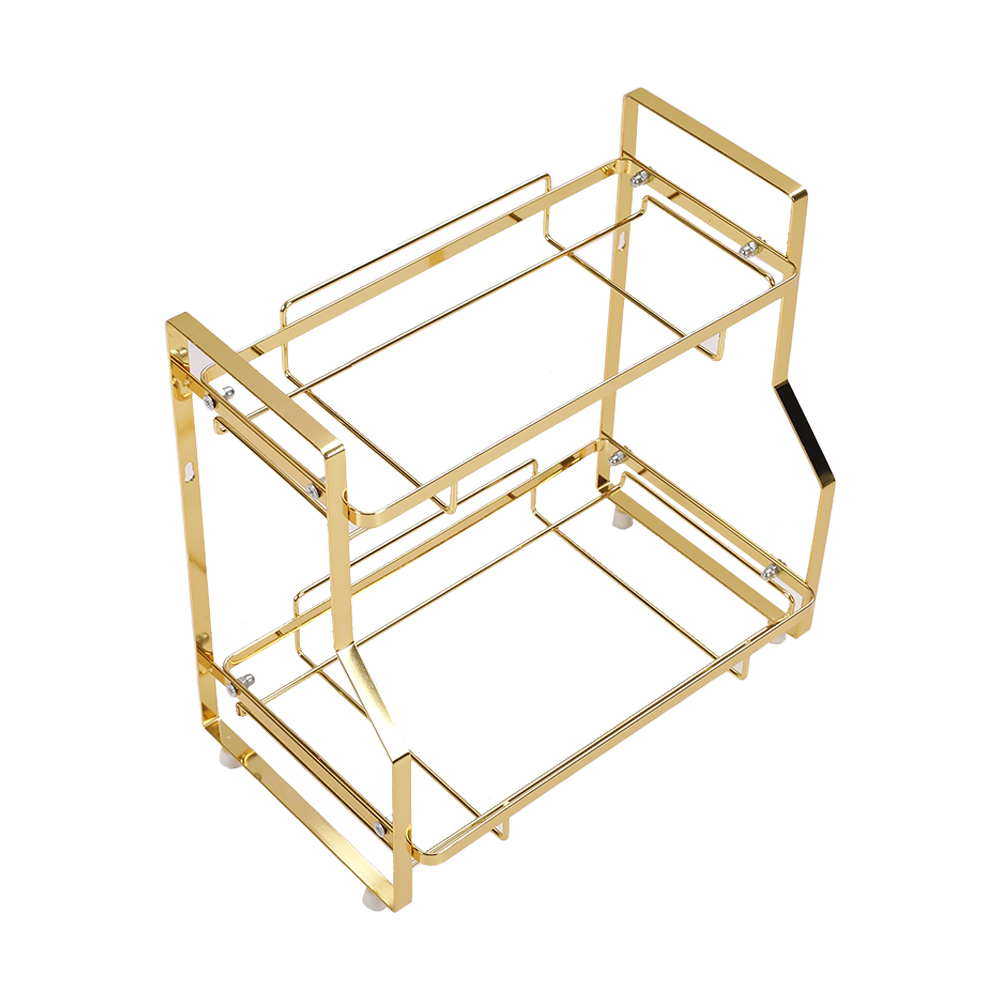 Estante organizador de almacenamiento para cocina y baño, 2 niveles, dorado