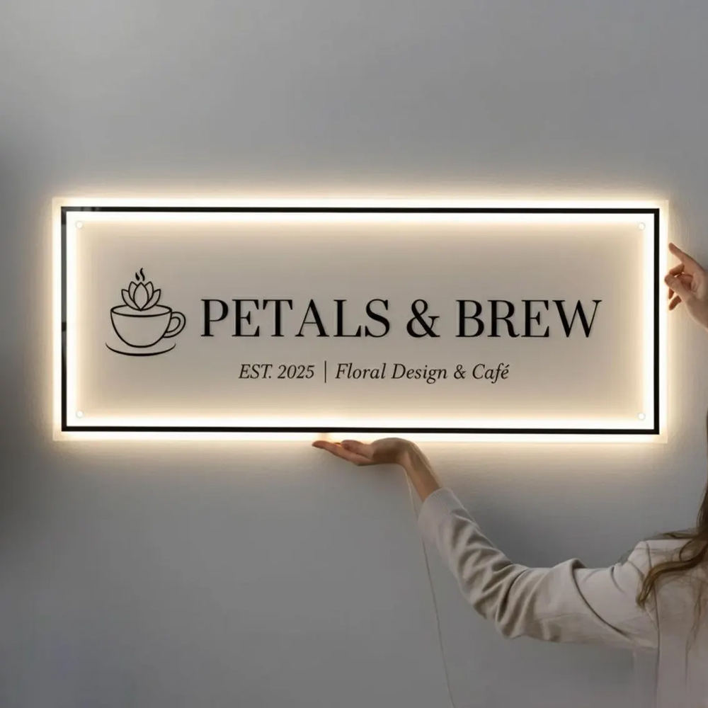 Custom Logo Neon Signs Business Personalized Floating Acrylic Business Sign Metal Acrylic LED Backlit Illuminated Decor Signs