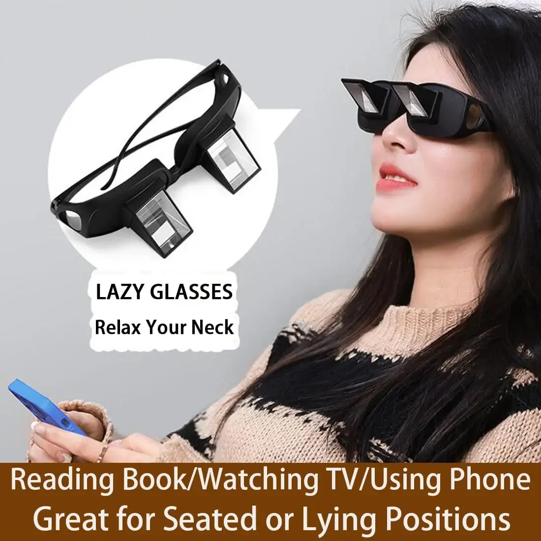 Óculos preguiçosos óculos de leitura preguiçoso periscópio prismático óculos horizontais deitado cama leitura assistindo leitores hd