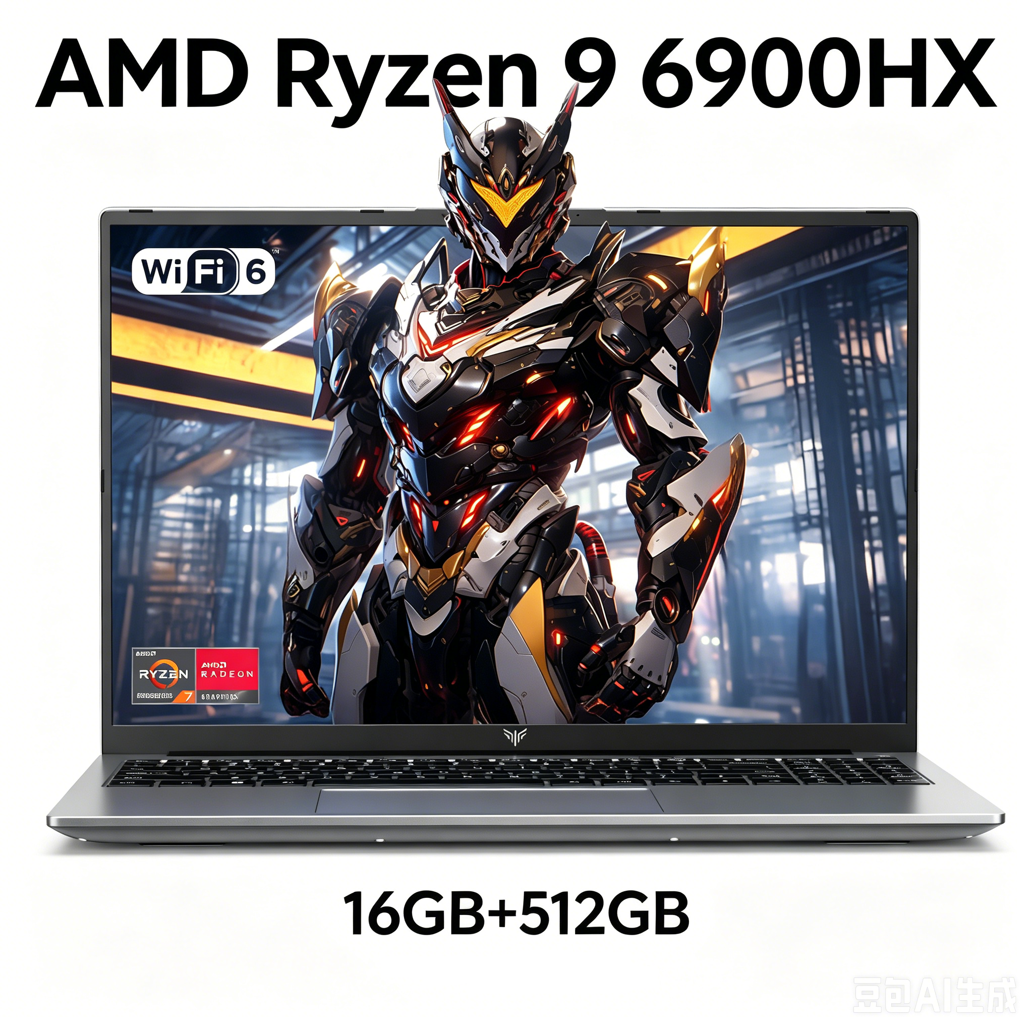 Laptop NIPOGI 16 cali FHD, AMD Ryzen 9 6900HX, 16 GB pamięci RAM LPDDR5, 512 GB SSD, podświetlana klawiatura, w pełni wyposażony, do biura i gier.
