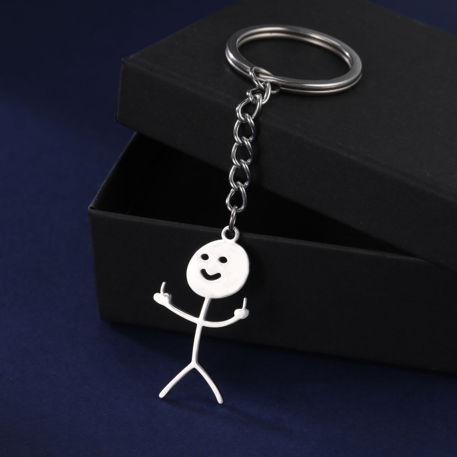 Divertido llavero Stickman de dedo medio, bolso escolar de acero inoxidable, colgante de llave de coche, llaveros de personajes de gestos de mano, Gadgets
