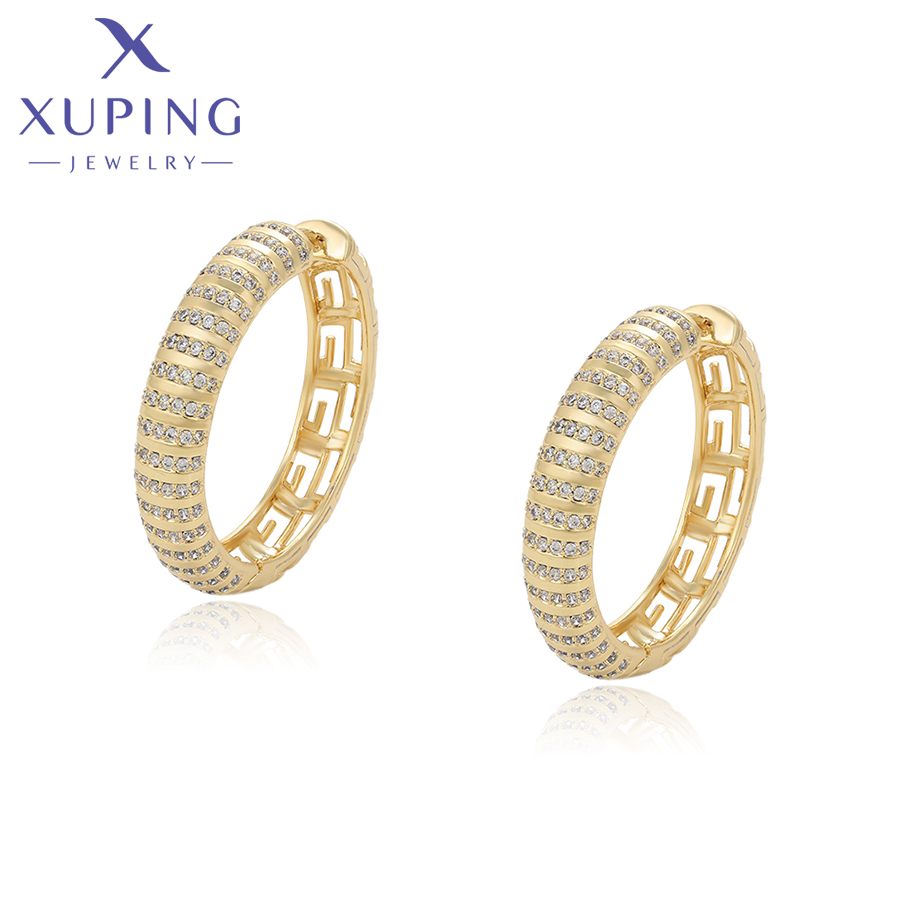 Xuping anting-anting warna emas ringan, anting-anting Hoop batu memikat mode baru trendi untuk hadiah perhiasan wanita S00123074