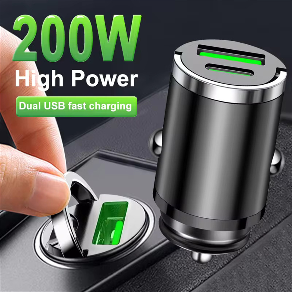 Mini ładowarka samochodowa 200 W do szybkiego ładowania iPhone'a QC3.0 mini PD USB typu C samochodowa ładowarka do telefonu komórkowego Xiaomi Samsung Huawei