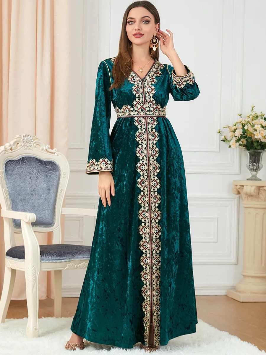 Дубай, бархатное мусульманское платье, женское кимоно Jubah, длинный халат, Абая, платья-хиджаб, исламская одежда, турецкое арабское платье, марокканский кафтан
