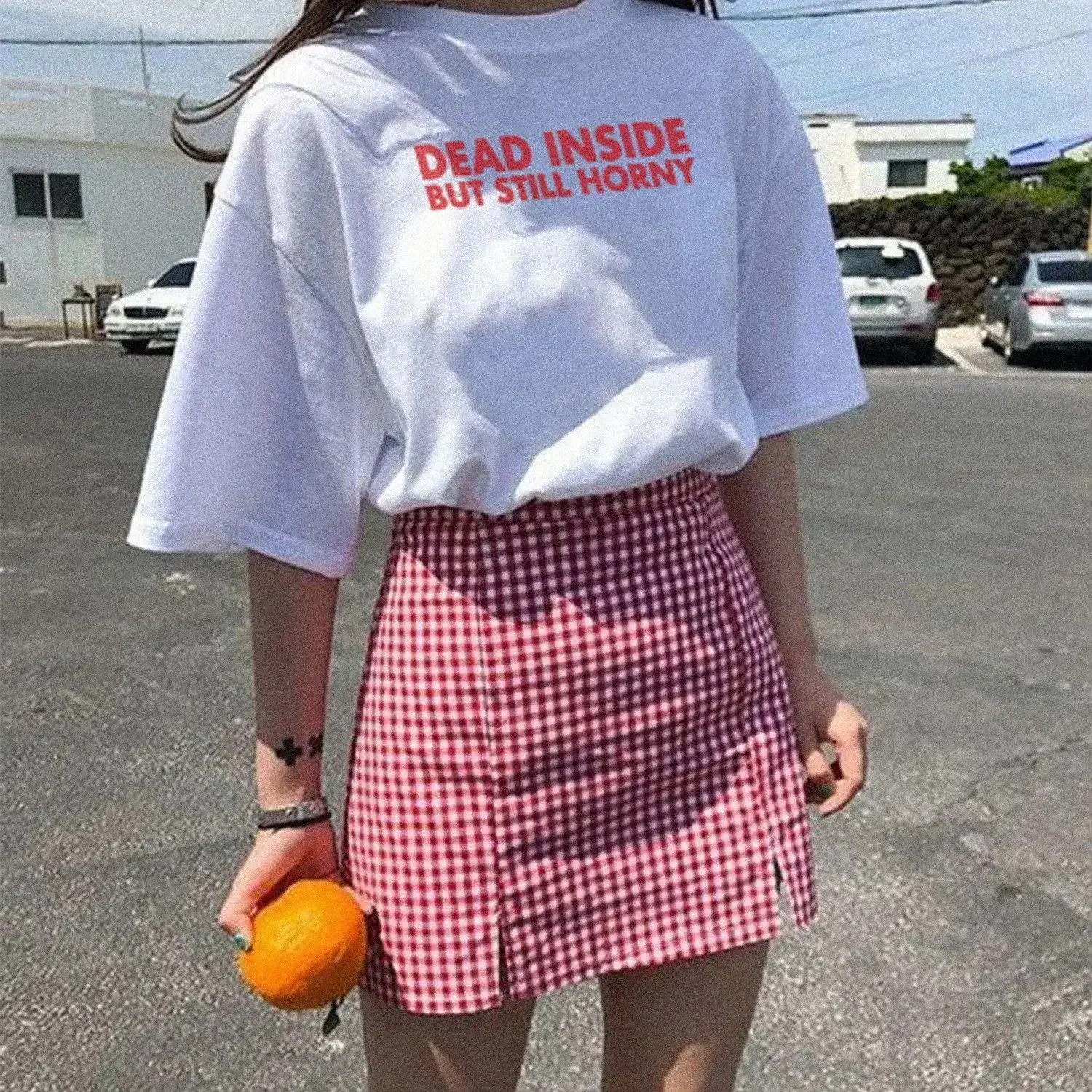Dode Binnen Maar Nog Steeds Geile Letters Bedrukt T-Shirt Grappige Casual Mode Korea Stijl Unisex T-Shirt Streetwear Hiphop Rap Tees
