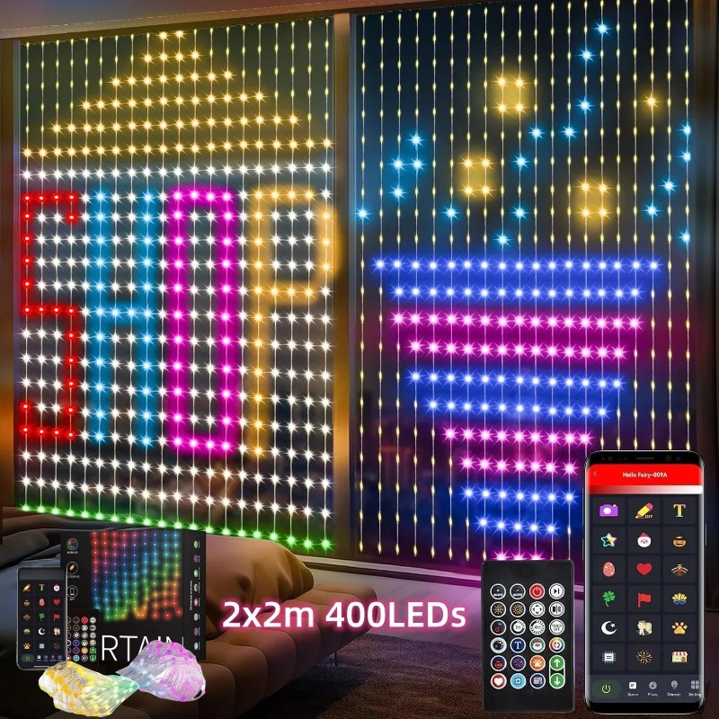 Rideau Lumineux Intelligent, Bluetooth, Contrôle par Application, Guirxiété LED DIY, RVB, Lumières Dégradées, Changement de Musique, Affichage pour Fenêtre, Décor de Chambre, 400