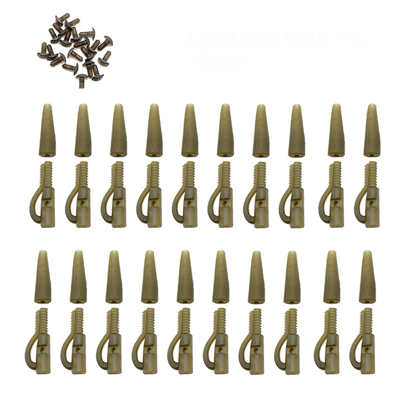 20 jeux de Clips de plomb et de caoutchoucs de queue, Kit de matériel de pêche à la carpe, accessoires pour plate-forme de pêche à la carpe